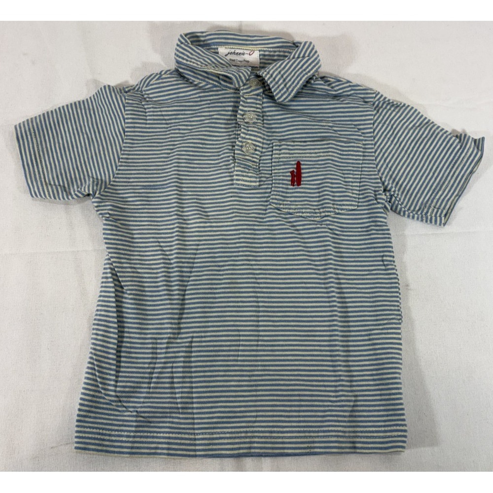 Johnnie-O Boys Blue White Striped Short Sleeve Polo Shirt Size 4 Pocket Surfer